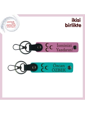 Eşin Için Milli Ruhlu Hediye– Üç Hilal Desenli Kişisel Anahtarlık Takımı, Pembe-Turkuaz