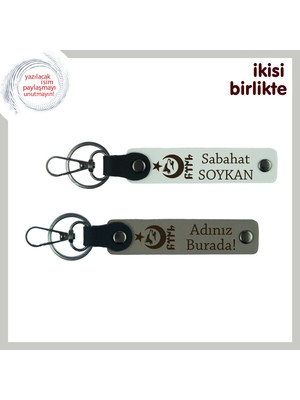 Ayyıldız Kurt Göktürk Deri Anahtarlık Set – Doğum Gününe Özel Isim Yazılabilen Hediye, Beyaz-Kül Gri