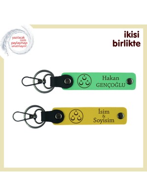 Kurumsal Çalışanlara Anı – Üç Ayyıldız ve Isimli Anahtarlık Takımı, 2’li Set, Fıstık Yeşil-Sarı