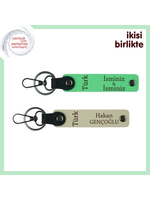 Memura Özel Hediye – Türk Yazısı Isimli 2’li Anahtarlık Seti, Fıstık Yeşil-Sütlü Kahve