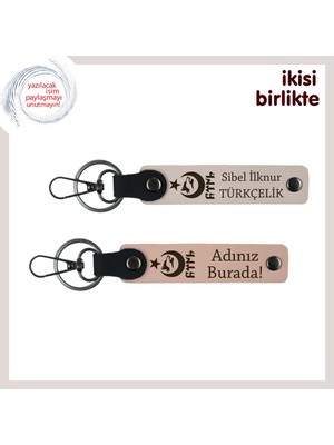 Evlilik Yıldönümüne Ayyıldız Kurt Göktürk Temalı Isme Özel Anahtarlık Seti, Pudra-Yavru Ağzı