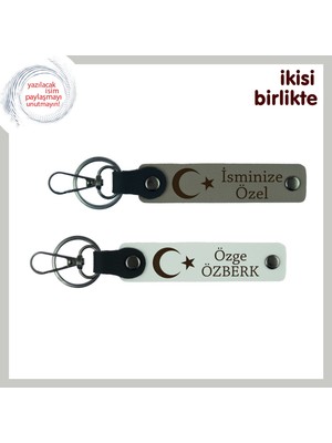 Iyi Ki Varsın Demenin Yolu – Ay Yıldızlı Kişiye Özel 2' Li Anahtarlık Hediyesi, Kül Gri-Beyaz
