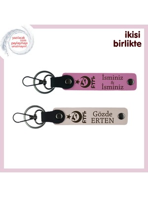 Eşine Vefa Içeren Sürpriz – Ayyıldız Kurt Göktürk Desenli Kişisel Anahtarlık Hediyesi, Pembe-Pudra