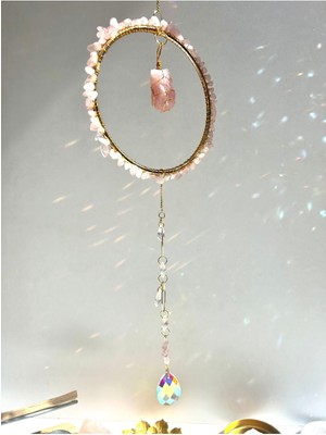 Pembe Kuvars Sun Catcher 3 - Güneş Tutucu, Güneş Yakalayıcı, Doğal Taşlı, El Yapımı