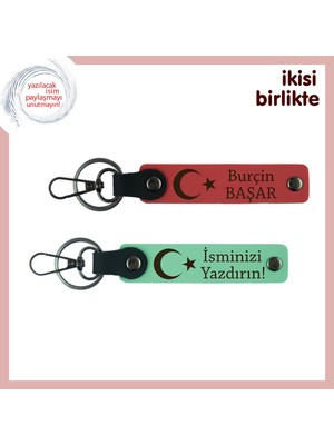 Ay Yıldızlı Derin Anlamlı Armağan – Ay Yıldız Temalı Kişisel Anahtarlık Seti, Nar Çiçeği-Yeşil