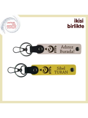 Vatan Sevgisiyle Harmanlı Hediye, Ayyıldız Kurt Göktürklü Isim Yazılı Özel Anahtarlık, Pudra-Sarı