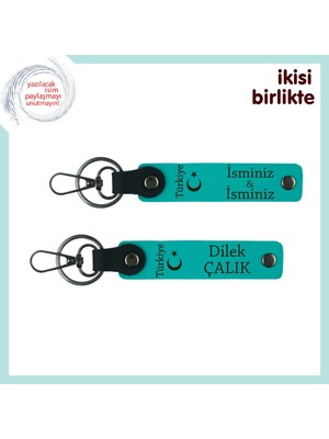 Kayınvalideye Sürpriz – Ayyıldız ve Türkiye Desenli Isimli Anahtarlık Takımı, K Turkuaz-Turkuaz