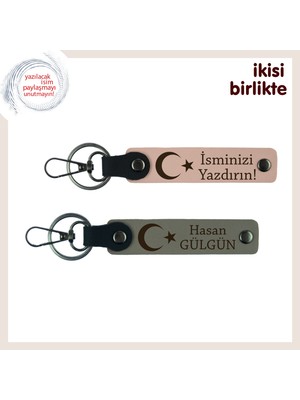 Hatıra Niteliğinde Değerli Hediye – Ay Yıldız Temalı Anahtarlık Takımı X2' Li, Yavru Ağzı-Kül Gri