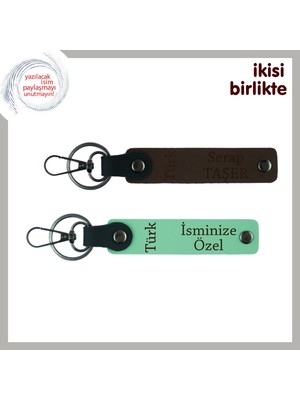Amcaya Saygı Içeren Hediye – Türk Yazısı Kişisel Anahtarlık Takımı, Koyu Kahve-Yeşil