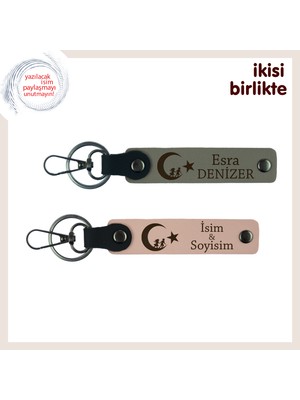 Yakın Dostun Için Özel Hediye – Çocuk ve Ayyıldız Temalı Anahtarlık Takımı, Kül Gri-Yavru Ağzı