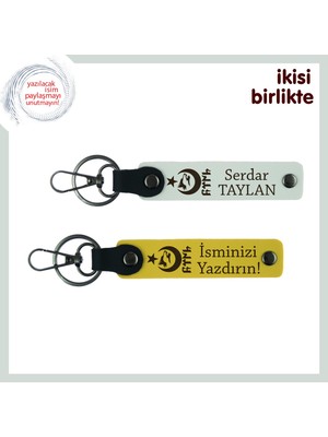 Asker Adayına Veda Hediyesi – Ayyıldız Kurt Göktürk, Isme Özel 2’li Anahtarlık Seti, Beyaz-Sarı