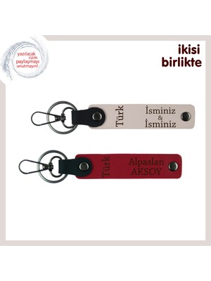Kişisel Armağan – Türk Yazısı Desenli Isme Yazılabilir X2 Anahtarlık Hediye, Pudra-Kırmızı
