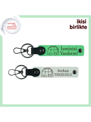 Karavanla Kurulan Dostluklara Özel, Yazılabilir Deri Anahtarlık Takım, Fıstık Yeşil-Beyaz