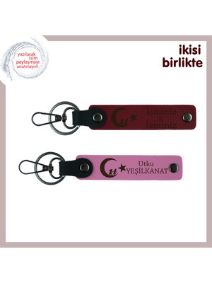 Kankaya Doğum Günü Armağanı – Çocuk ve Ayyıldız, Kişisel Isimli Anahtarlık Takımı, Bordo-Pembe