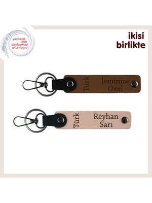 Sevgililer Gününe Özel Türk Yazısı Isimli 2’li Romantik Anahtarlık Takım, Kahve-Yavru Ağzı