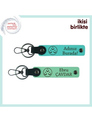 Birlikte Geçen Günleri Onurlandıran Hediye – Üç Ayyıldızlı Deri Anahtarlık X2 Set, Turkuaz-Yeşil