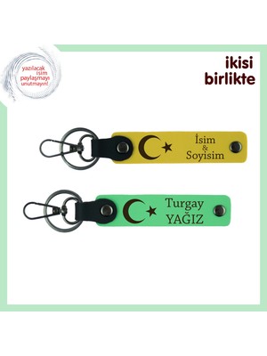 Yıllara Dayanan Bağınıza Özel Hediye – Ay Yıldız Temalı Kişisel Anahtarlık Takım, Sarı-Yeşil