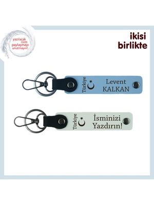 Mezun Asker Adayına Özel – Ayyıldız ve Türkiye Isim Yazılı 2’li Anahtarlık Takımı, Gök Mavi-Beyaz