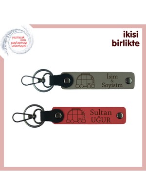 Seyahat Planlarına Eşlik Eden Hatıra, Karavanlı Deri Anahtarlık Takımı, Kül Gri-Nar Çiçeği