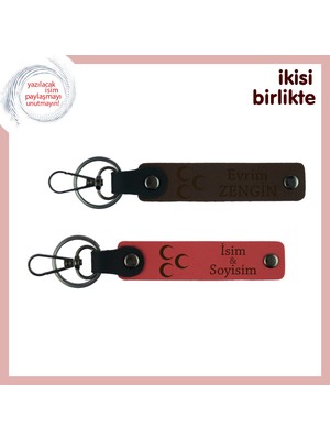 Vefayı Anlatan Hediye – Üç Hilal Desenli Kişisel Anahtarlık Seti, Koyu Kahve-Nar Çiçeği