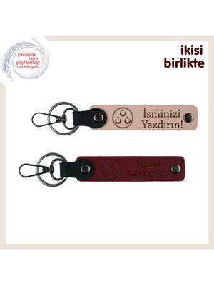 Her Anınıza Eşlik Edecek Hediye, Üç Ayyıldızlı Kişisel Deri Anahtarlık X2'li Seti, Yavru Ağzı-Bordo