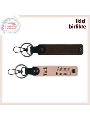 Patrona Kurumsal Hediye – Türk Yazısı Desenli Anahtarlık Takımı, Koyu Kahve-Yavru Ağzı