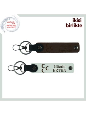 Yılbaşı Için Vatan Temalı Hediye – Üç Hilal, Isim Yazılı Anahtarlık Seti, Koyu Kahve-Beyaz