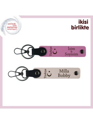 Eşine Vefa Içeren Sürpriz – Ayyıldız ve Türkiye Desenli Kişisel Anahtarlık Hediyesi, Pembe-Pudra