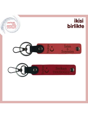 Vatan Temalı Romantik Hediye – Ayyıldız ve Türkiye Motifli Anahtarlık Takımı, Nar Çiçeği-Kırmızı
