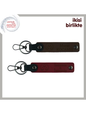 Yeni Evli Çifte Anlamlı Armağan – Üç Ayyıldız Temalı 2’li Kişisel Anahtarlık Seti, Koyu Kahve-Bordo