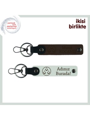 Yılbaşı Için Özgün Vatan Temalı Hediye – Üç Ayyıldızlı Isimli Anahtarlık Seti, Koyu Kahve-Beyaz