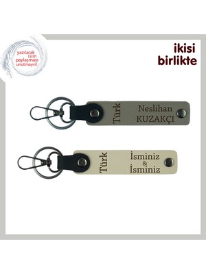 Askerlere Özel Hediye, Türk Yazısı Desenli Isim Yazılabilir Anahtarlık Takım, Gri-S Kahve