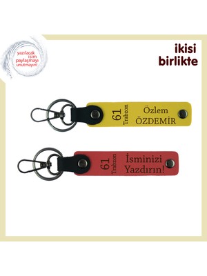 Trabzonlu Sevgiliye Uygun Deri Anahtarlık, Isim Yazılabilen Özel Armağan, Sarı-Nar Çiçeği
