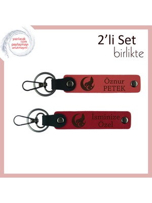 Vatan Temalı Romantik Hediye – Bozkurt ve Ayyıldız Motifli Anahtarlık Takımı, Nar Çiçeği-Kırmızı