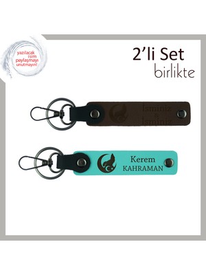 Annene Vatan Temalı Armağan – Bozkurt ve Ayyıldız Isimli Anahtarlık Seti 2'li, Koyu Kahve-Turkuaz