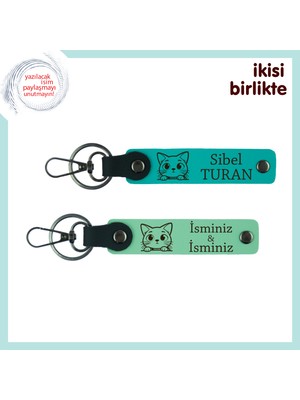 Ilişkinize Eşlik Eden Patili Üçüncü Kişiye Özel, Kedili Anahtarlık Takımı, Koyu Turkuaz-Açık Yeşil