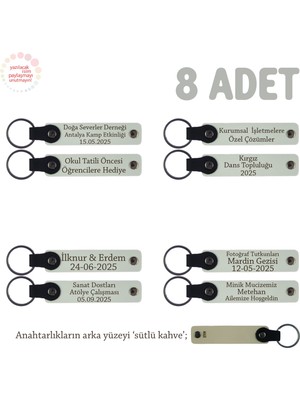 Söz Merasimi Anısı Olarak, 8'li Set, Yeni Çiftlere Isim Yazılı Anahtarlık Hediyesi, Beyaz & S Kahve