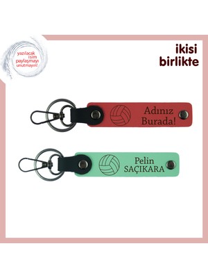Spora Aşık Sevgiliye Özel Armağan, Isim Yazılabilir Deri Anahtarlık Seti, Nar Çiçeği-Açık Yeşil