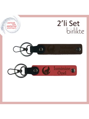 Vefayı Anlatan Hediye – Bozkurt ve Ayyıldız Desenli Kişisel Anahtarlık Seti, Koyu Kahve-Nar Çiçeği