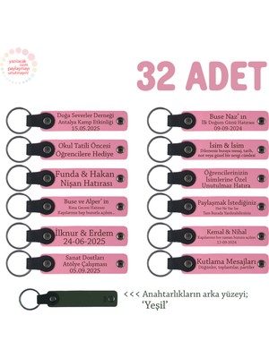 Pembe & Yeşil, Öğretmene Hediye Fikirleri Arayanlara Isim Yazılabilen 32' Li Anahtarlık Set