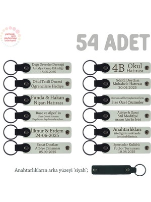 Sevdiklerinize Düğün Hediyesi, Isim Mesaj Yazılabilen 54' Lü Anahtarlık Seti, Beyaz & Siyah