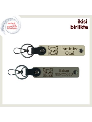 Aynı Evi Paylaştığınız Kedili Yaşama Özel Hediye, Kedi Temalı Anahtarlık, Sütlü Kahve-Kül Gri