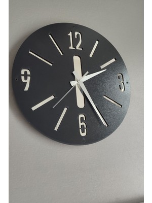 Şık Ahşap Dekoratif Duvar Saati, Siyah-Gümüş, Hediye Seçeneği