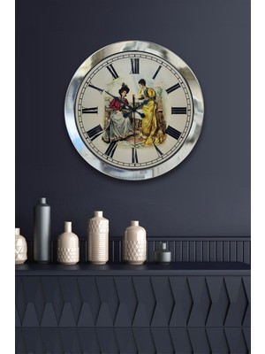 36 cm Krom Metal Nostaljik Duvar Saati, Şık ve Zarif Dekorasyon Parçası