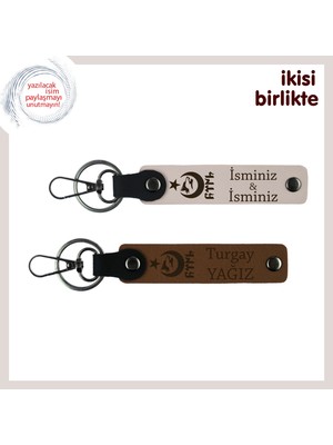 Miaju Sevgilinin Ismiyle Özelleşen Hediye – Ayyıldız Kurt Göktürk Temalı Deri Anahtarlık Seti, Pudra-Kahve