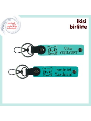 Miaju Sevgilinle Paylaştığınız Patili Dünyaya Kalıcı Hatıra, Anahtarlık 2’li Set, Turkuaz-Koyu Turkuaz