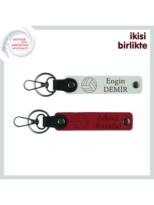 Miaju Ortak Maç Günlerine Sportif Dokunuş, Kişiselleştirilebilir Isimli Deri Anahtarlık Set, Beyaz-Kırmızı