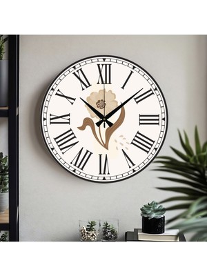Çiçek Desenli Dekoratif Rakamlı Uv Baskılı Sessiz Metal Duvar Saati