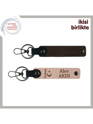 Miaju Patrona Kurumsal Hediye – Ayyıldız ve Türkiye Desenli Anahtarlık Takımı, Koyu Kahve-Yavru Ağzı
