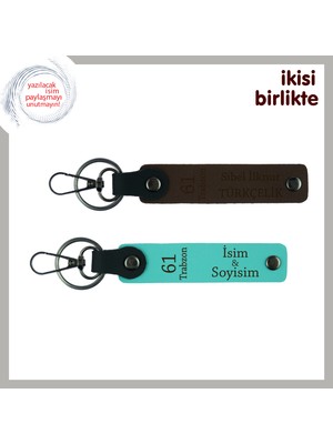 Miaju Memleket Sevgisini Günlük Hayata Taşı, 61 Trabzon Yazılı Anahtarlık Çifti, Koyu Kahve-Turkuaz